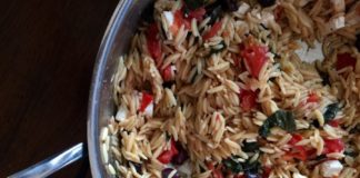 Orzo with Tomatoes, Basil Feta and Calamata Olives