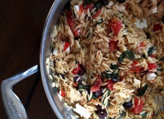 Orzo with Tomatoes, Basil Feta and Calamata Olives