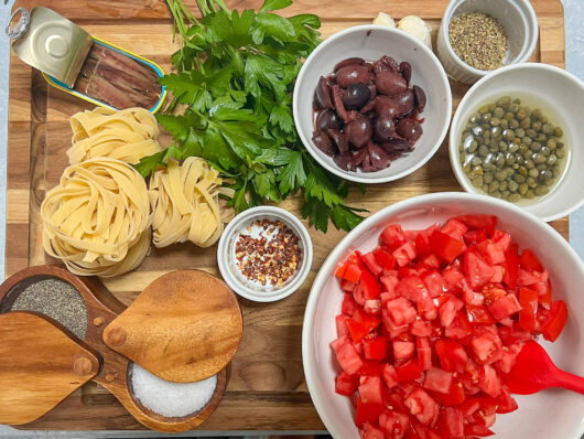 ingredients for Pasta Puttanesca