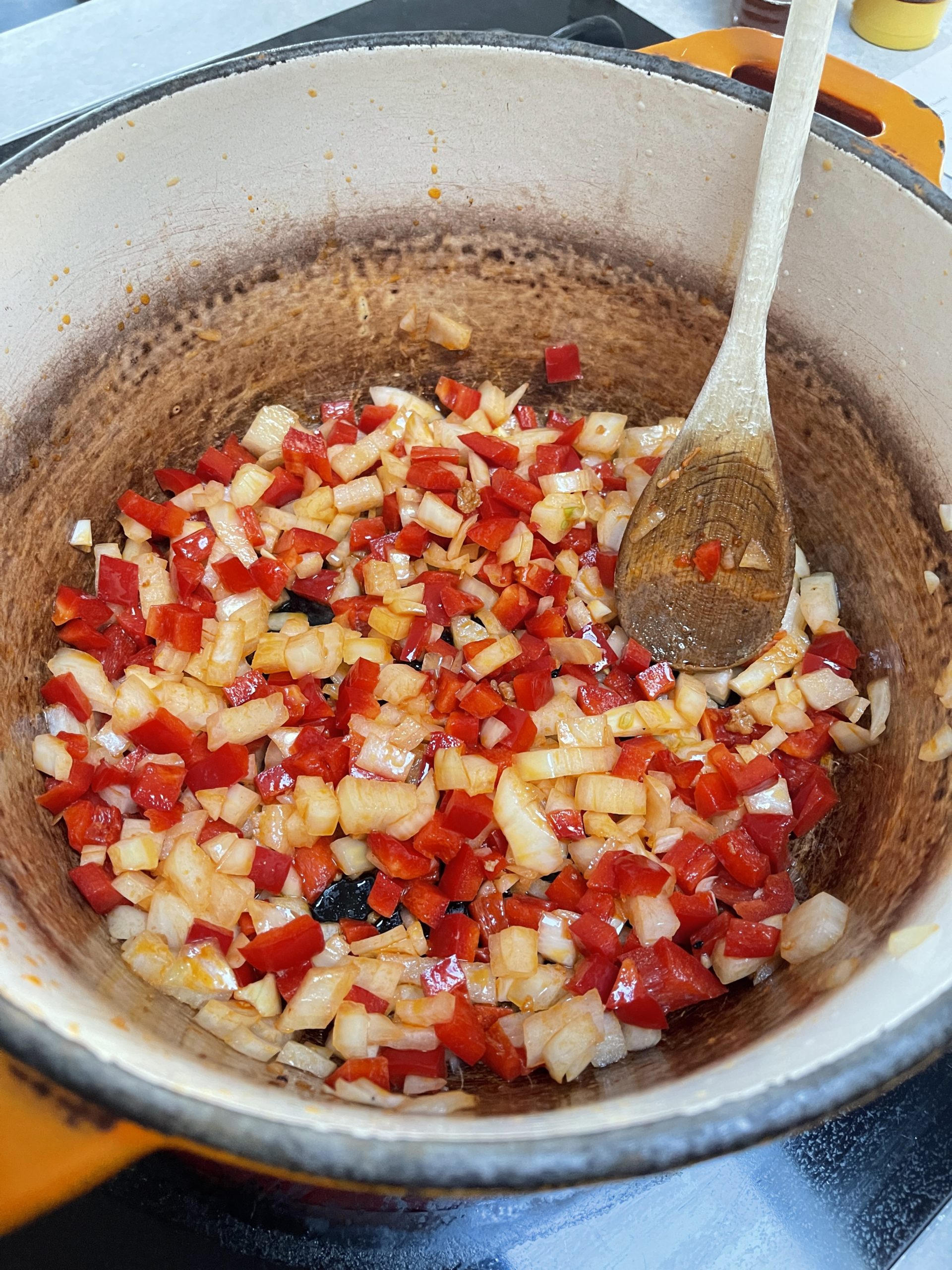 sauté onions and red pepper