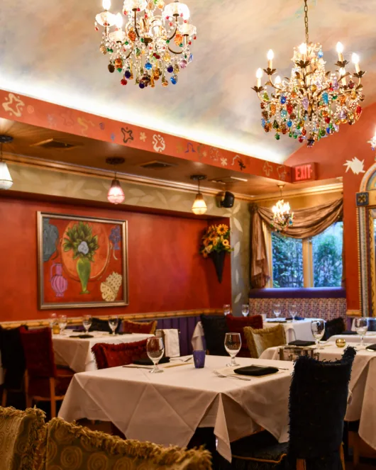 The romanic Jewel Box main dining room at Matisse in Rutherford, NJ