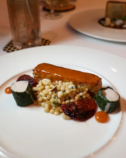 Rabbit dish served with pearl couscous and Swiss chard at Restaurant Latour.