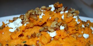 recipe: sweet potato with caremalized onions and goat cheese