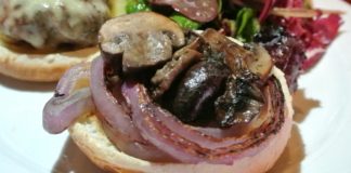 Strip House - Burger topped with Swiss cheese, sauteed mushrooms and grilled onions.