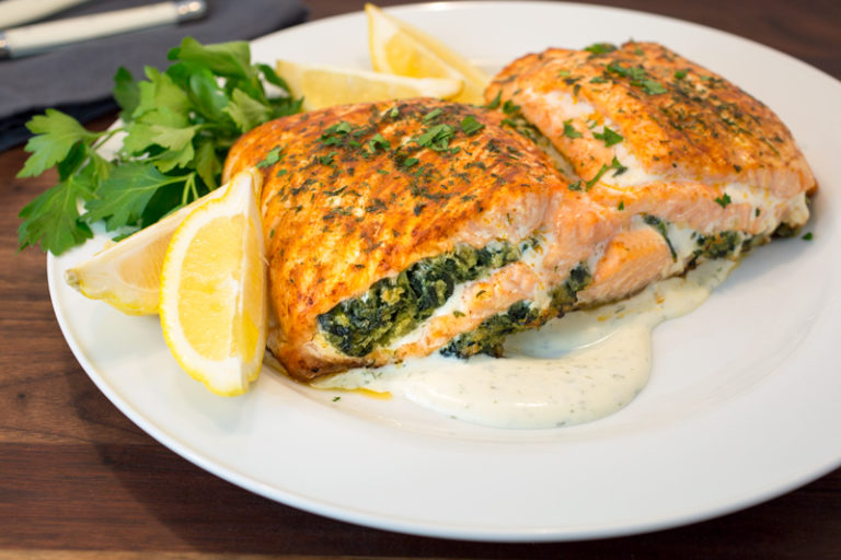 Recipe: Salmon Stuffed with Creamed Spinach from Nassau Street Seafood