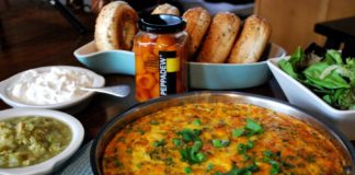 Chorizo and Peppadew Goldew Pepper Frittata with Tomatillo Avocado Salsa