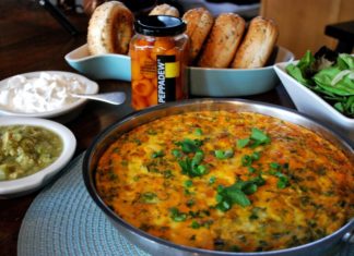 Chorizo and Peppadew Goldew Pepper Frittata with Tomatillo Avocado Salsa