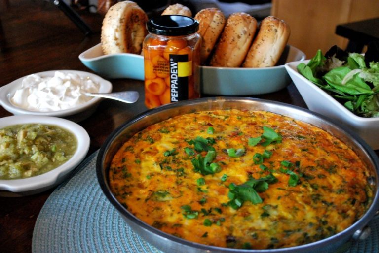 Chorizo and Peppadew Goldew Frittata with Tomatillo Avocado Salsa