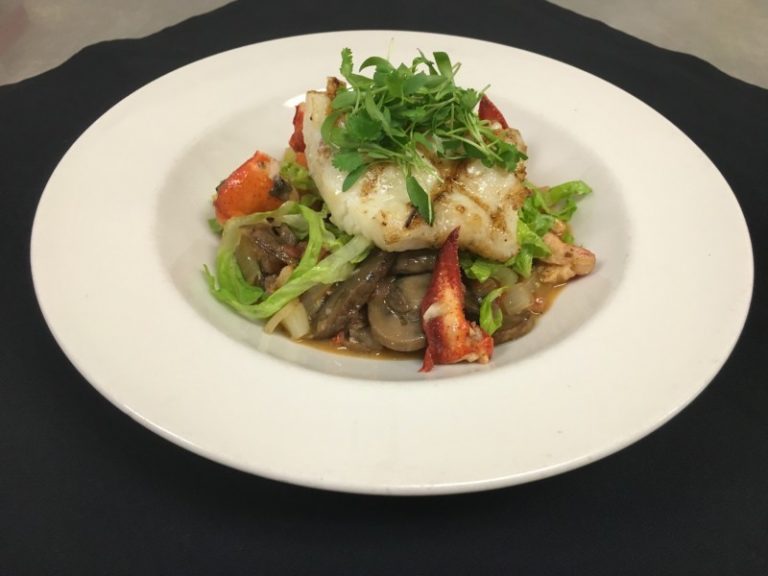Wild Striped Bass with Maine Lobster and Wild Mushroom Ragout