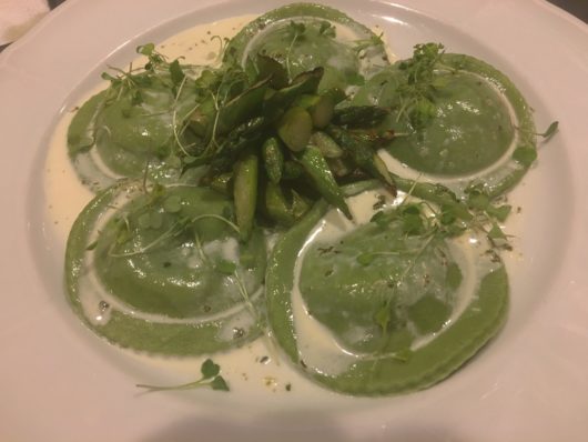 Asparagus ravioli with pesto