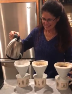 Grace preparing pour overs, Jersey Bites, Friendsgiving, Deb Smith
