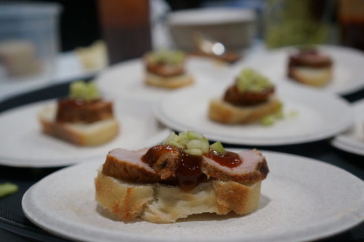 Chef Jesse Jones Apple cider-brined Pork tenderloin on toast points