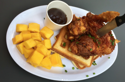 chicken and waffles from Griot Cafe, Julia Mullaney, chicken and waffles, International Waffle Day, Jersey Bites