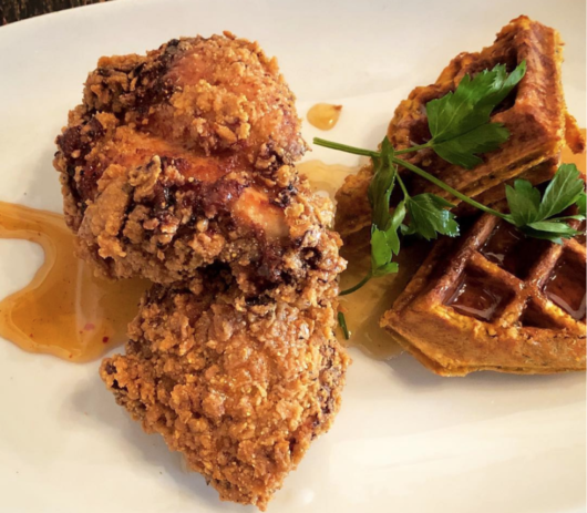 Chicken and Waffles from South + Pine, Julia Mullaney, chicken and waffles, International Waffle Day, Jersey Bites