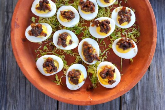 deviled eggs in tray