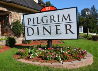 Cedar Grove’s Pilgrim Diner Reopens its Doors At Last Pilgrim Diner Sign with a Pilgrim Hat