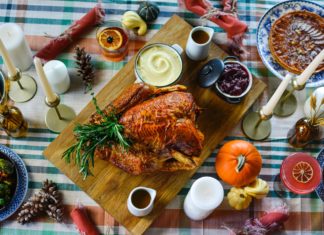 To-Go, Dine-In, and Catered Thanksgiving Day Options from NJ Restaurants Turkey thanksgiving feast on table