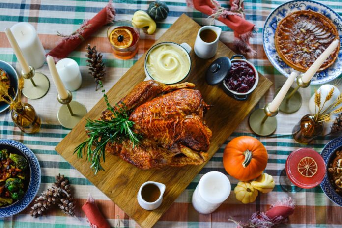 Turkey thanksgiving feast on table