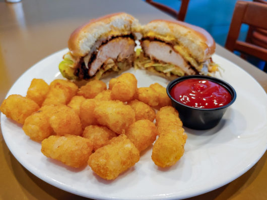 the hot chick sandwich with tater tots