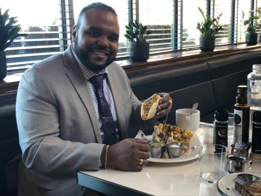 Dapper chap with Ahi tuna tacos