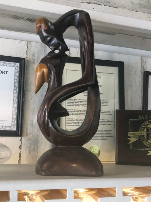 Haitian folk-art sculpture, Estime's Cafe, Colonia, NJ, Jersey Bites
