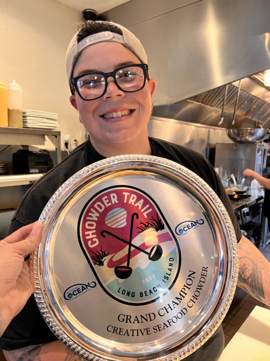 Chef Britt with Chowderfest champ prize