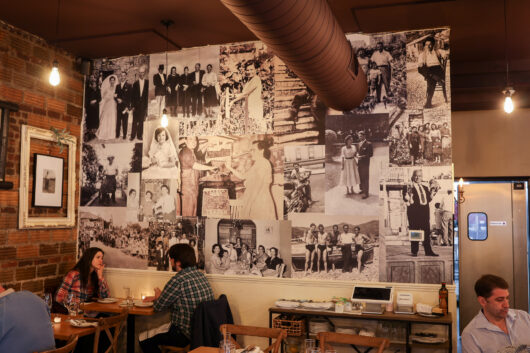 Mural of Luigi's family photos from the garden in Italy, Luigino’s Parmigiana, Montclair, Jersey Bites, Ryan Gallagher