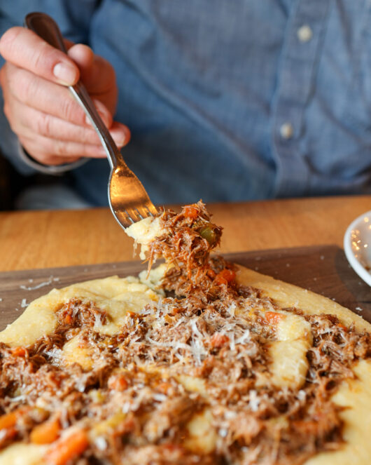 Polenta with short rib ragu served table side, Luigino’s Parmigiana, Montclair, Jersey Bites, Ryan Gallagher