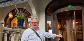 Chef David Burke at the entrance to The Bernards Inn
