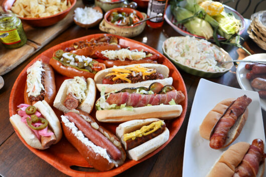 platter of hot dogs and sausages