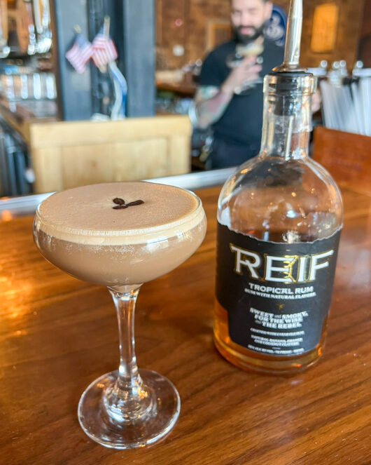 Reif Rum bottle next to Espresso Martini