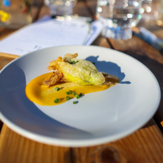 yellow tomato sauce served at farm dinner