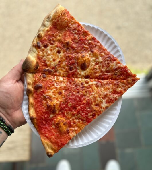 two slices of pizza from PizzaTown USA Elmwood Park