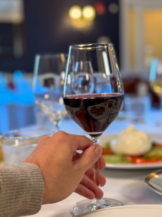 the wine program at Vette Ristorante at Calabria in Livingston, NJ photo of wine in glass both red and white
