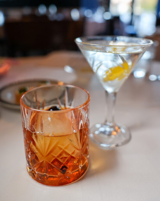 Smoked old fashioned and a gin martini at Vette Ristorante in Livingston NJ