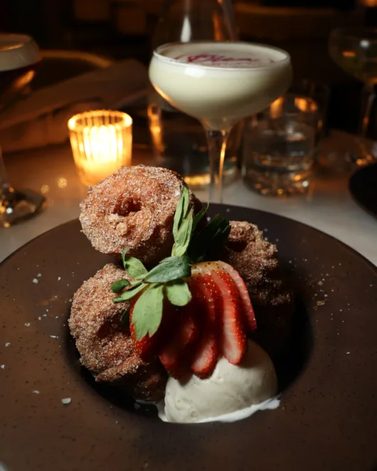 Light churros with strawberry and vanilla ice cream at Olea Spring Lake