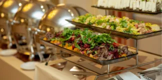 Easter brunch buffet in New Jersey with ham, seafood, pastries and spring desserts