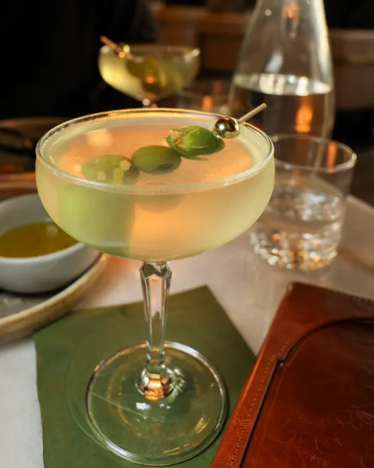 Dirty Little Secret martini with vodka or gin, and olive brine at Olea Spring Lake