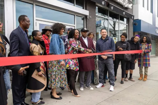 Ribbon cutting ceremony at Cornbread Farm to Soul Newark location with Adenah Bayoh