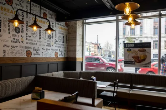 Interior of restaurant showing dining space and decor