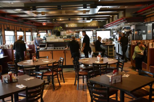 Interior of Ridge Diner in Park Ridge New Jersey showing redesigned dining room and open layout