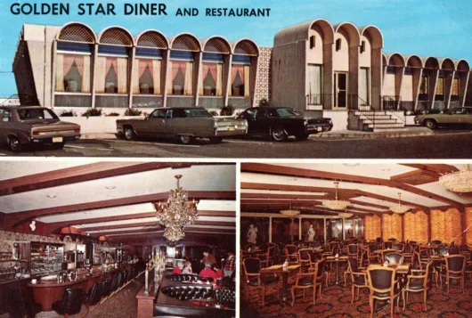 Golden Star Diner postcard, a Kullman El Dorado model 