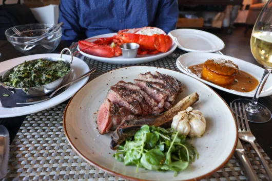 Surf and turf dinner with dry-aged steak, lobster, sushi and cocktails at Drifthouse in Sea Bright, NJ