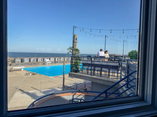 Ocean view and pool deck from Drifthouse in Sea Bright, NJ