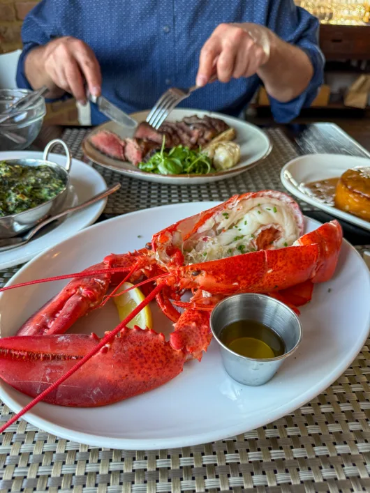 Close-up of whole lobster dinner at Drifthouse in Sea Bright, NJ