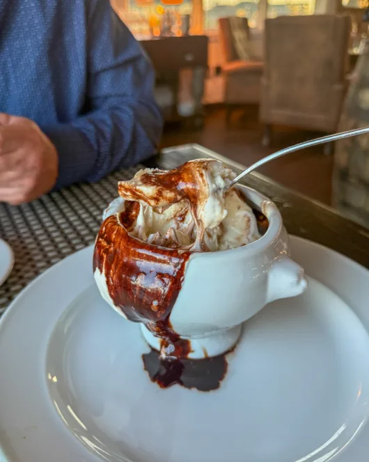 Baked Alaska dessert lit tableside at Drifthouse in Sea Bright, NJ