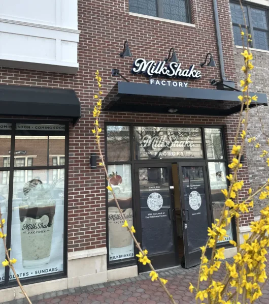 Exterior view of MilkShake Factory, the family-owned dessert destination known for handspun milkshakes made with housemade ice cream and premium chocolates crafted by generational chocolatiers.