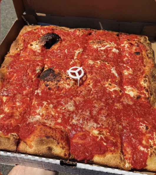 Upside-down square pizza at Brooklyn Square in Bradley Beach, NJ
