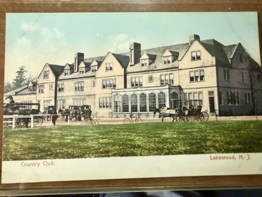 Original drawing of the first Lakewood Country Club clubhouse in Lakewood, New Jersey, before it was destroyed by fire in the early 1900s.