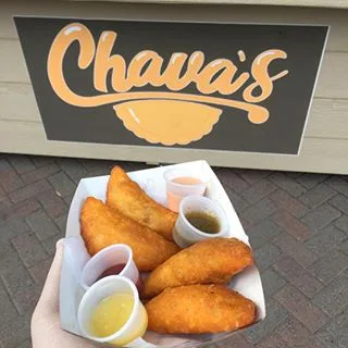 Golden Colombian empanadas from Chava’s Empanadas, a food vendor at the Jersey City Cocktail Festival.